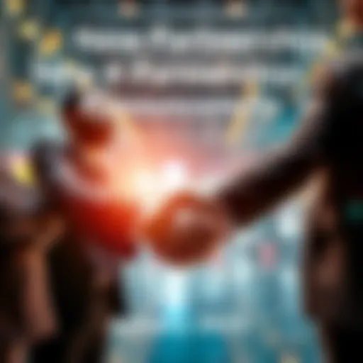 A group of business professionals shaking hands to symbolize a new partnership
