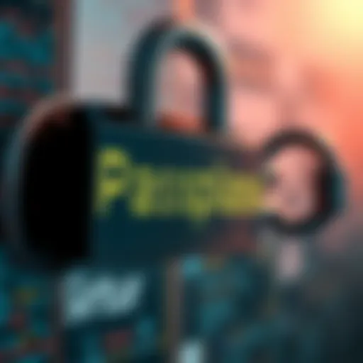 A visual representation of a strong passphrase, featuring a lock and a series of words connected by chains, symbolizing security and protection against scams.
