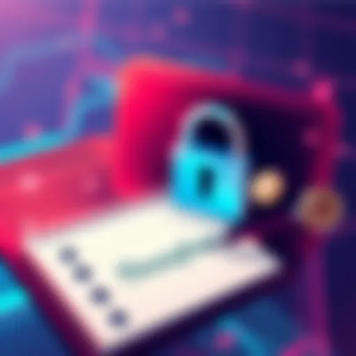 A digital wallet with a lock symbol and a notepad showing a passphrase, representing security and access to digital assets.