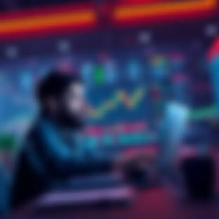 A calm person analyzing Dogecoin charts on a laptop, showing a thoughtful approach to investment decisions