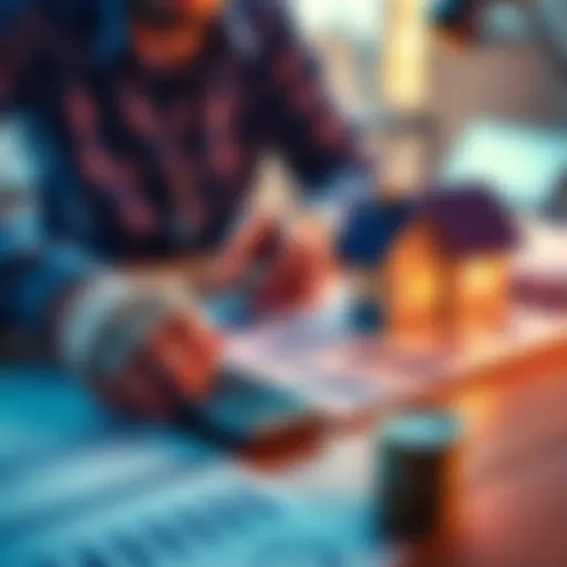 Person calculating finances with a house and investment documents on the table