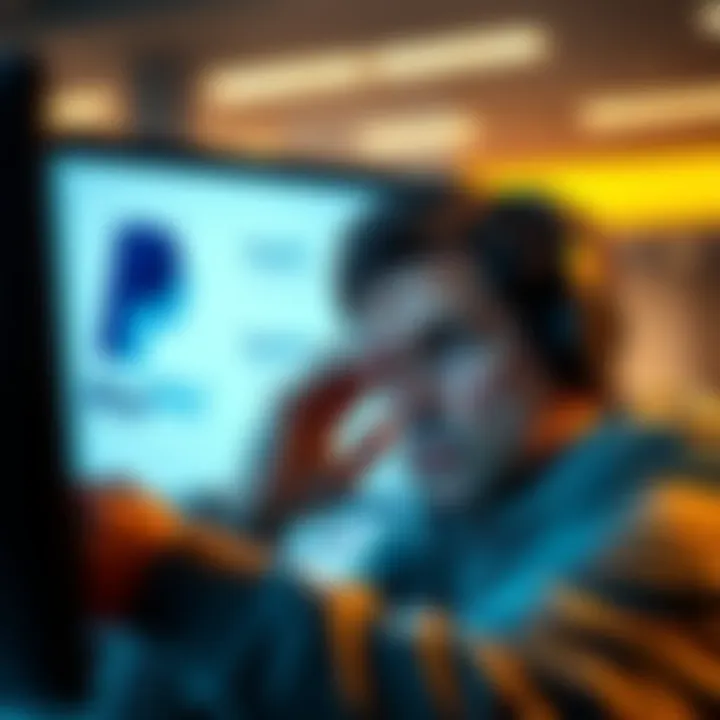 PayPal and Revolut logos with a frustrated customer A customer looking confused while viewing PayPal and Revolut logos on a screen, highlighting transaction issues.