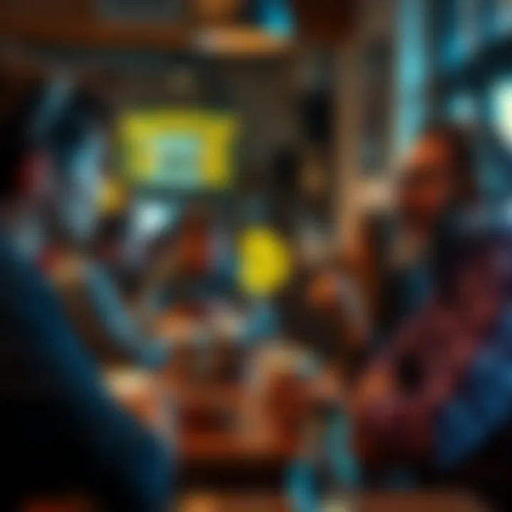 People discussing Bitcoin A group of people passionately talking about Bitcoin in a coffee shop, expressing frustration and fascination.