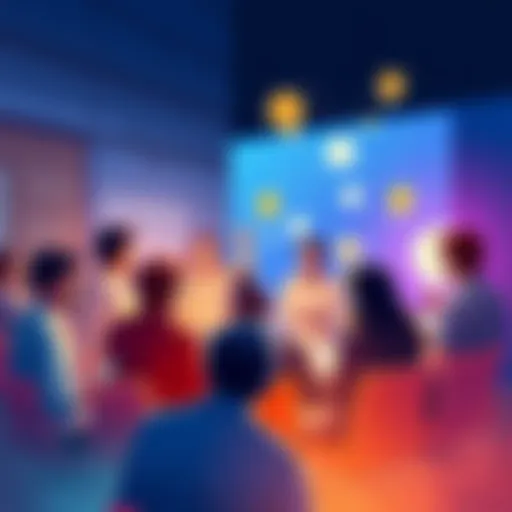 Group of people brainstorming and sharing ideas for new dApps in the Kaspa community