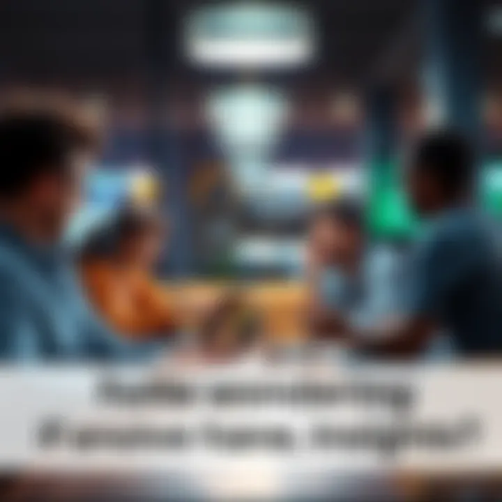 A group of people engaged in a conversation over laptops in a casual setting, reflecting on forum discussions