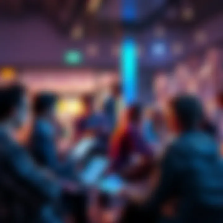 People discussing Trezor 7 questions A group of people engaged in a discussion about Trezor 7, with laptops and notes in hand, sharing ideas and questions.