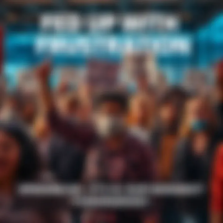 People expressing frustration A diverse group of people holding signs and speaking out against societal issues in a public space.