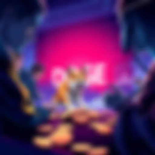 A group of people discussing and collecting DOGE cryptocurrency with charts and graphs showing trends