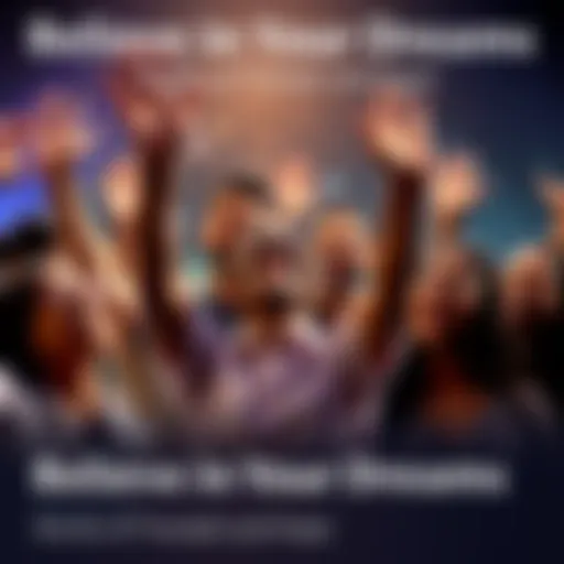 A group of diverse people smiling and raising their hands in joy, symbolizing achievement and hope