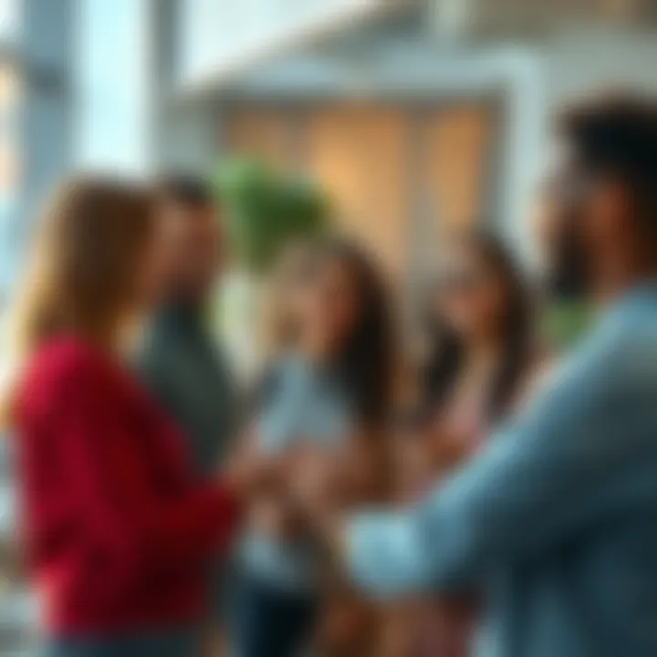 Group of diverse people engaging in conversation and sharing ideas in a modern setting, reflecting their desires for connection and security in society.
