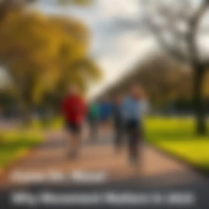 A group of people jogging and biking in a park, showcasing the benefits of physical movement.