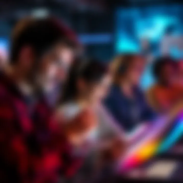 A group of people expressing emotions while using digital devices in a social media setting