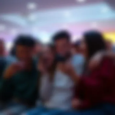 A group of friends sharing laughter while looking at their phones, displaying viral memes and reactions.