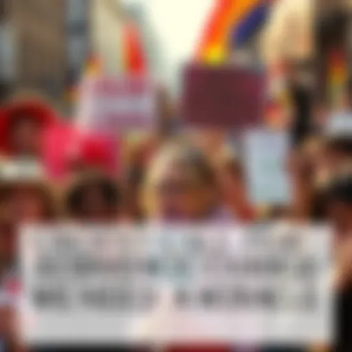 A diverse group of people holding signs demanding economic reform and change during a rally