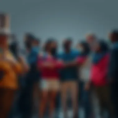 People Supporting Each Other A group of diverse individuals standing together, symbolizing unity and support during tough times.