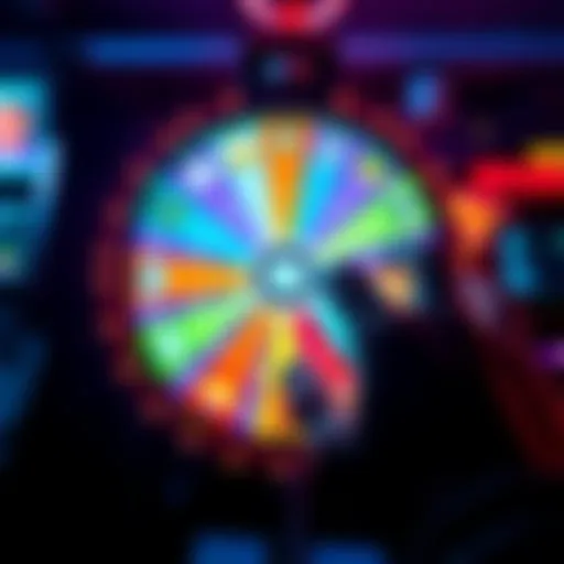 A colorful digital wheel displaying various prize options with a hand about to spin it, symbolizing the Pera app's lucky wheel spin feature.