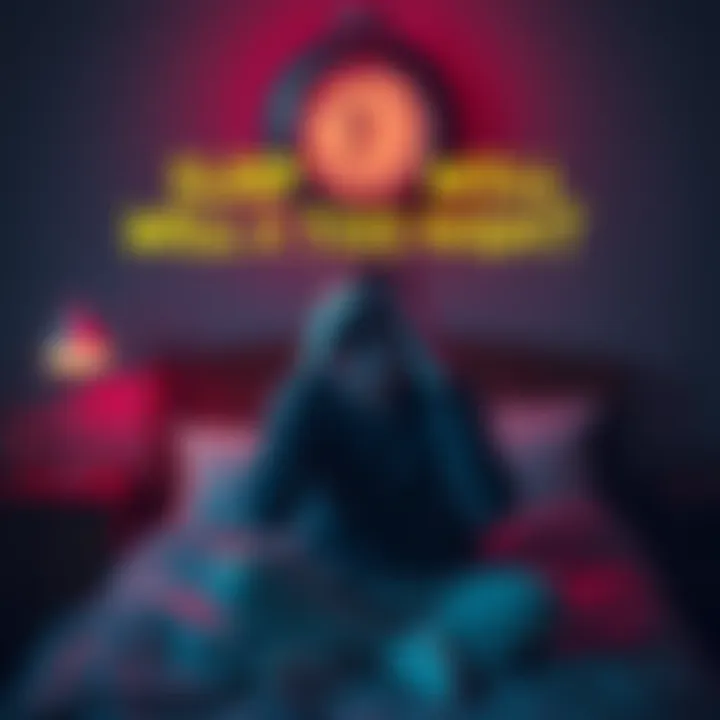 A person sitting on their bed looking worried with a clock showing late hours, symbolizing sleeplessness and anxiety