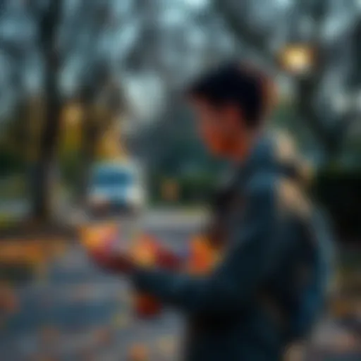 A person happily collecting gems in a park