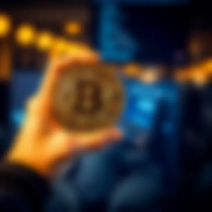 A person holds a Bitcoin symbol in their hand, symbolizing cryptocurrency ownership and investment