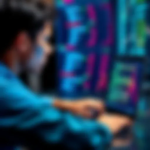 A person looking at a laptop screen filled with financial data, contemplating privacy concerns, with a thoughtful expression.