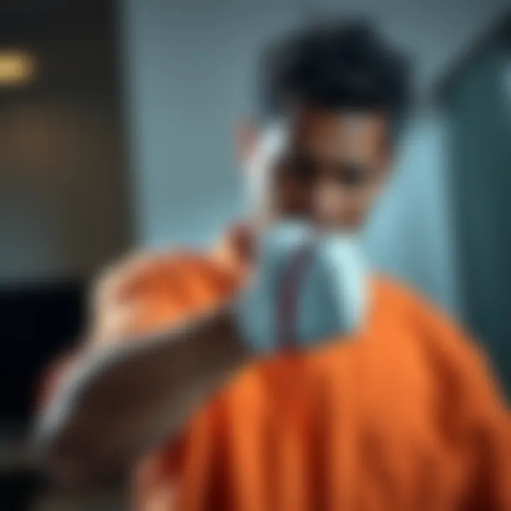 Individual holding their arm with a worried expression, indicating a bleeding episode