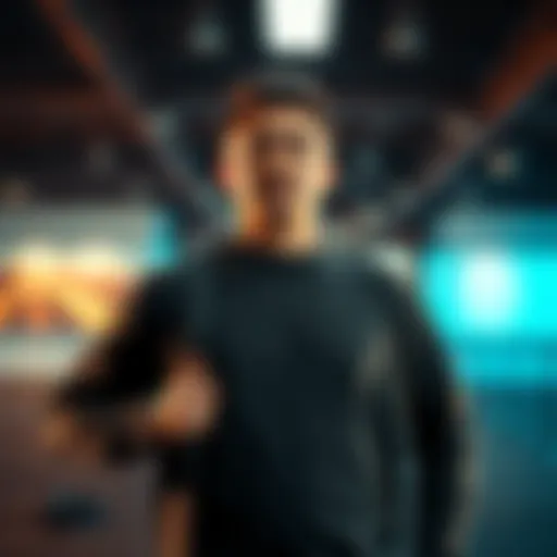 A person confidently standing with an open posture, expressing resilience and strength in a modern setting.
