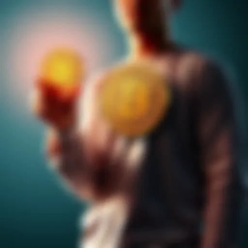 A person standing confidently with a Bitcoin symbol in hand, representing empowerment through decentralized finance.