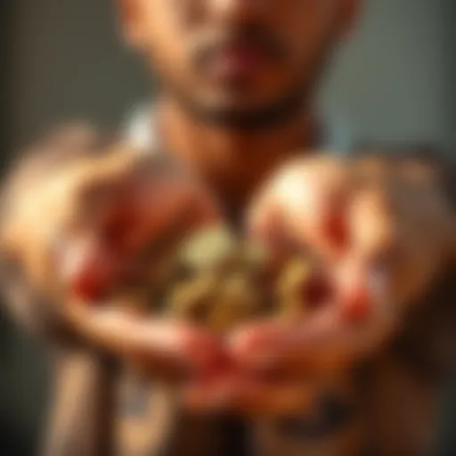 Individual showing a handful of coins symbolizing daily investment