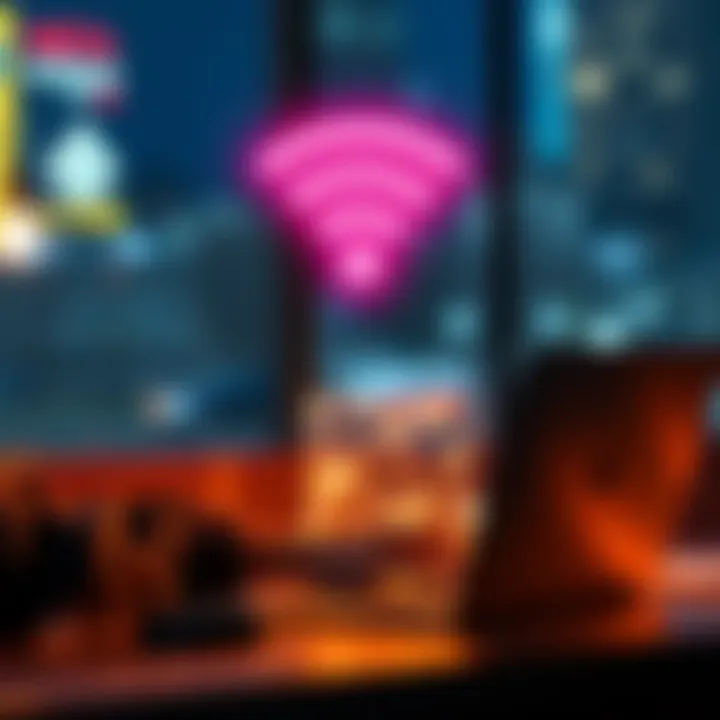 A person using a laptop with a Wi-Fi symbol above, symbolizing internet sharing for money.