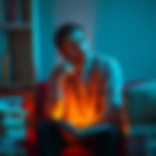 A person sitting in a cozy corner, reflecting on their changing opinions with a thoughtful expression, surrounded by books and a warm light.