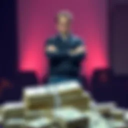 Péter Szilágyi, former Ethereum researcher, standing confidently with arms crossed, symbolizing his commitment to the Ethereum project, while a stack of money is seen in the foreground, representing the rejected $5 million deal.