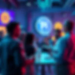 A group of people engaging in a lively discussion about the Pi blockchain's features and community offerings.