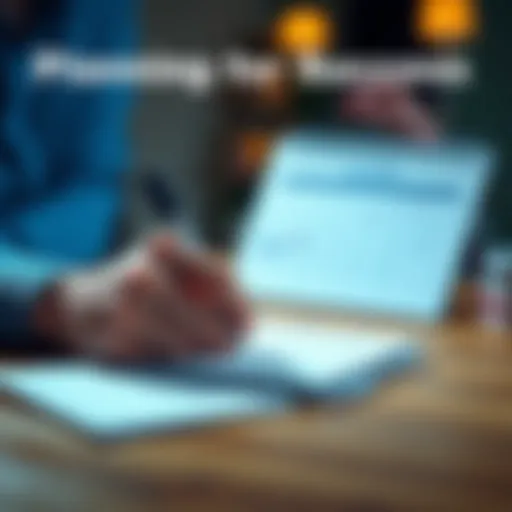 A person writing goals on a notepad with a calendar in the background, symbolizing preparation for future success.
