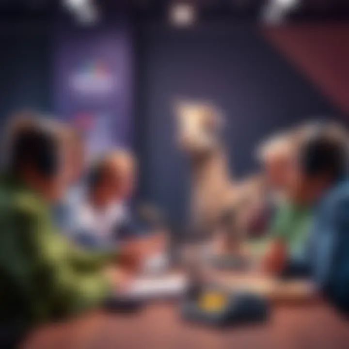 Fans discussing Dinkbot's weight gain during a podcast episode with a llama character in the background