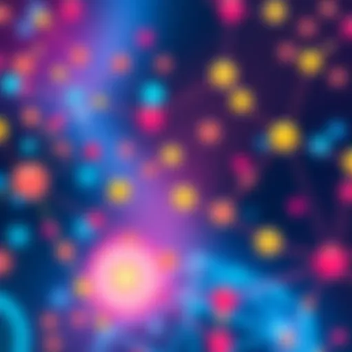 A colorful illustration showing the key features of Polkadot with nodes and connections symbolizing blockchain technology.