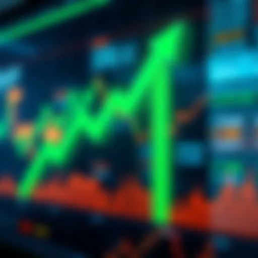 A stock market graphic showing an upward trend with green arrows indicating growth and optimism