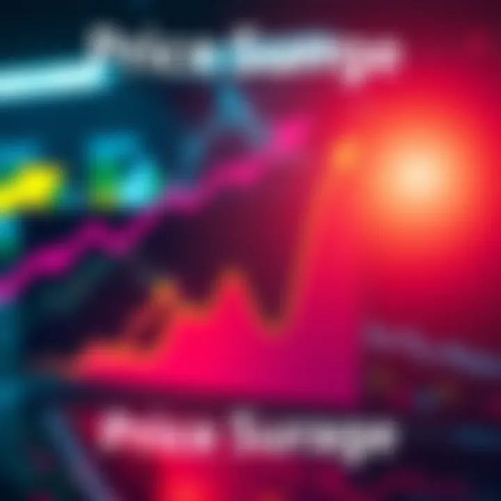 A graph showing a sharp increase in prices with arrows indicating market factors and trends.