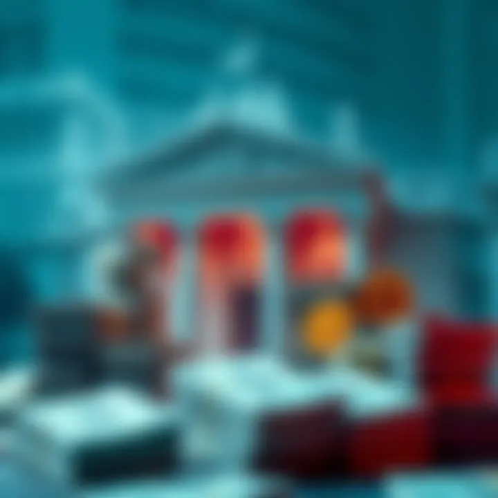 A visual representation of private banks creating money, showing stacks of cash and digital currency symbols with a bank building in the background.
