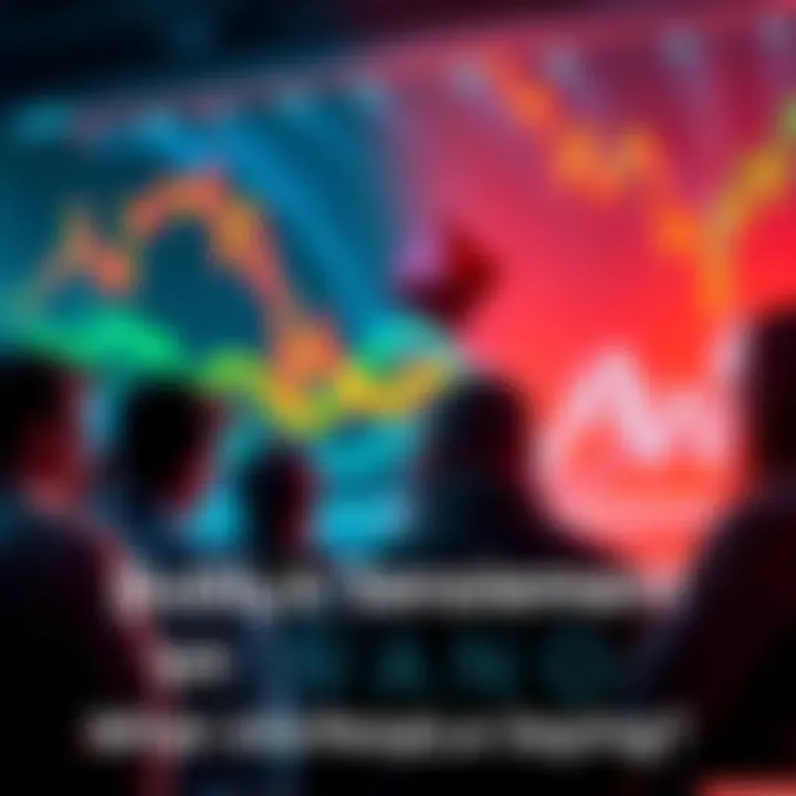 A group of people discussing opinions on Nano cryptocurrency with charts and graphs in the background