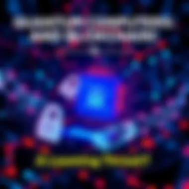 Quantum Computer and Blockchain Concept A visual representation of a quantum computer surrounded by blockchain elements, highlighting security concerns about transactions and encryption.