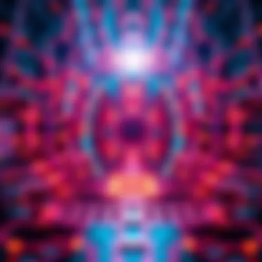 A visual representation of a quantum computer with abstract patterns and connections symbolizing advanced technology and data processing.