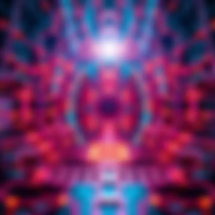 A visual representation of a quantum computer with abstract patterns and connections symbolizing advanced technology and data processing.