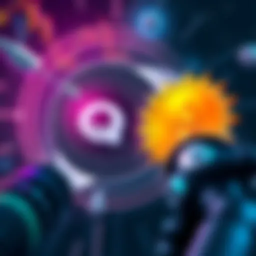 Illustration of a digital coin with a Qubic logo aiming towards a Dogecoin symbol, representing a shift in focus after a failed attack on Monero.