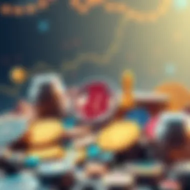 Rare Digital Assets in 2025 An illustration showing various digital assets like tokens and coins representing potential investments in 2025, with an emphasis on rarity and value