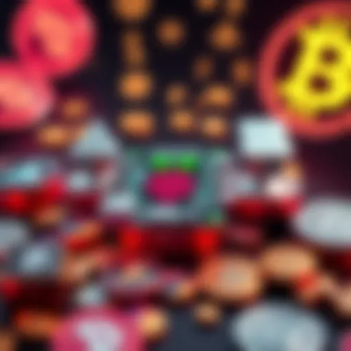 A Raspberry Pi device surrounded by cryptocurrency symbols, illustrating its use as a cold wallet for storage