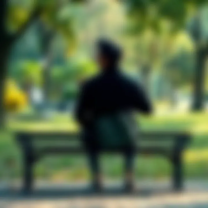 A person sitting on a bench in a park, looking thoughtful while surrounded by trees and nature, symbolizing self-reflection about life choices.