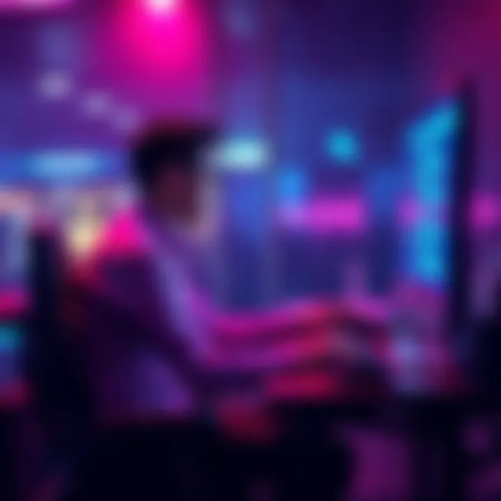 A person sitting at a computer, looking at a screen showing a network connection with remote nodes, indicating assessment of safety and risks.