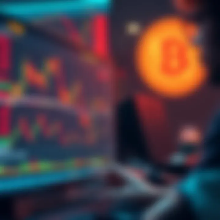 A trader analyzing altcoin prices on a digital screen with Bitcoin in the background, showing a shift in market focus.