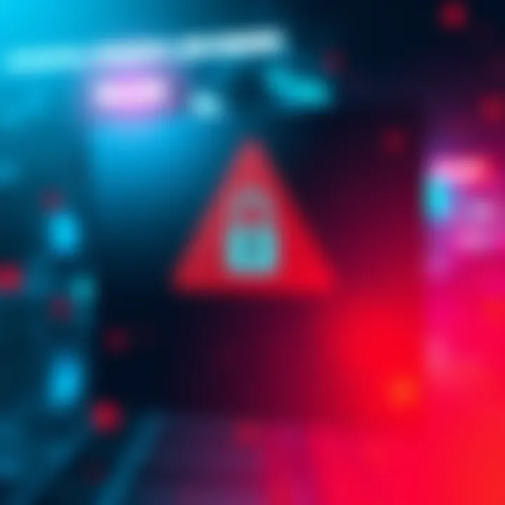 A graphic showing a warning sign with a Revolut logo and a lock symbol, indicating potential security risks.