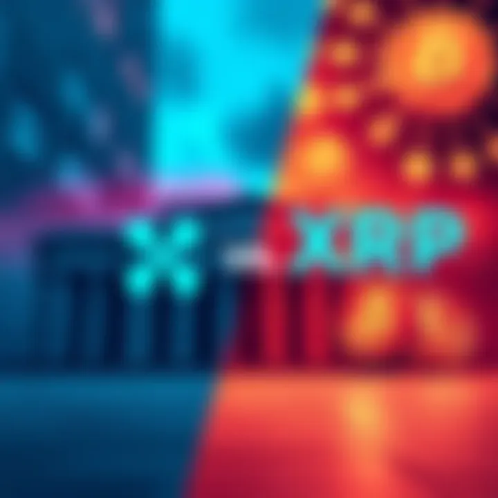 A visual comparison of RippleNet and XRP, showing a bank building alongside digital currency symbols
